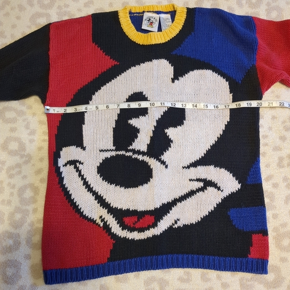 Vintage Mickey Mouse Disney Official Sweater Colorblock 90s Cotton Medium - Picture 4 of 5